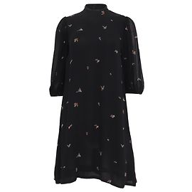 Ganni Mini-Kleid aus Georgette mit Blumenprint und Raffungen aus schwarzer Viskose