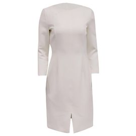 Hugo Boss Midi-Kleid mit Rundhalsausschnitt und langen Ärmeln aus cremefarbenem Polyester
