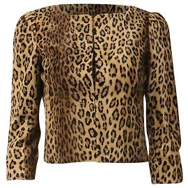 Blazer cropped Milly com estampado de leopardo em pelo de pônei castanho
