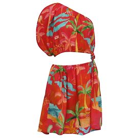 Farm Rio Ipanema One-Shoulder-Minikleid aus rotem Leinen