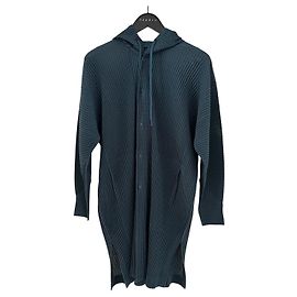 Issey Miyake Homme Plissé Plissierter Kapuzenmantel - Petrolgrün