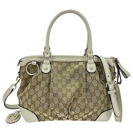 Gucci Sukey Top Handle Satchel GG Canvas mit Leder Medium