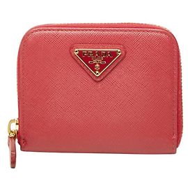 Prada Saffiano Triangle Plate Round Zipper Wallet/Coin Purse
