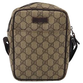 Gucci Vintage Borsa Messenger Piatta con Tasca Anteriore GG Canvas e Pelle Medium