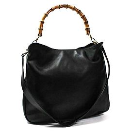 Borsa a tracolla Gucci Bamboo in pelle nera