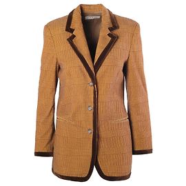 Blazer Vintage a Quadri Marrone Emporio Armani con Bordi in Velluto