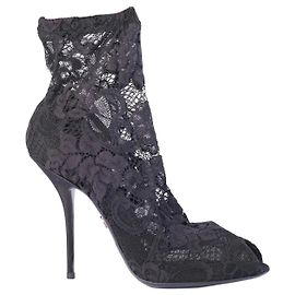 Botines peep-toe de encaje elástico negro Dolce & Gabbana