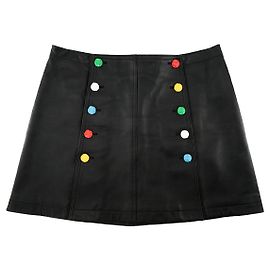 LOUIS VUITTON - Saia Camisa Louis Vuitton x Yayoi Kusama em couro preto e bolinhas coloridas (T42)