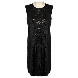 Vestido sin mangas Donna Karan de cachemira efecto wetlook con lentejuelas negras