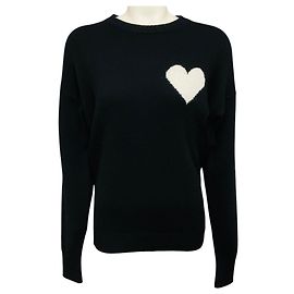 Autre Marque SPRWMN Kaschmir-Strickpullover mit Rundhalsausschnitt, langen Ärmeln und Herz-Design Schwarz / Weiß