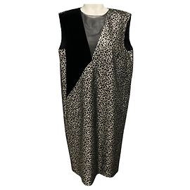 Abito senza maniche in jacquard metallico nero / argento / oro con rifiniture in velluto Lanvin