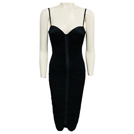 Vestido midi de jersey elástico negro con detalles drapeados Elisabetta Franchi