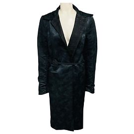 Abrigo reversible de jacquard pied-de-poule metálico negro con cinturón Costume National