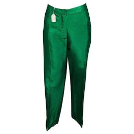 Dries Van Noten Satin-Jacquard-Hose in Metallic-Grün