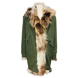 Autre Marque Abrigo Parka Bazar Deluxe de algodón verde con ribete de piel sintética
