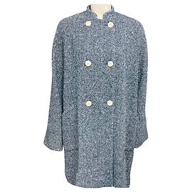 Autre Marque Arts & Science zweireihiger Woll-Tweed-Mantel Blau / Weiß