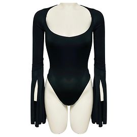 Autre Marque Mugler Body in jersey nero a maniche lunghe con scollo rotondo e split