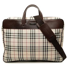 Beige Burberry House Check Canvas Business Bag