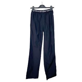 Pantalones Alexander Wang Navy de algodón con logo