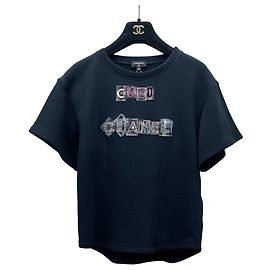 Top Chanel Negro de Algodón de Manga Corta FR 34
