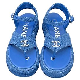Sandali Chanel Blu Denim in Tessuto Taglia 35