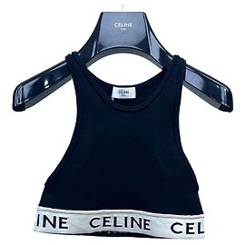 Top corto Céline de algodón letras blanco y negro XS