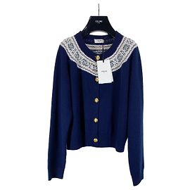 Céline Strickjacke aus Navy Cashmere Fair Isle Jacquard