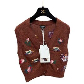 Colete Chanel Métiers d'art de lã castanho decote em V