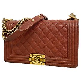 Borsa a tracolla Chanel Boy Chain in pelle di vitello marrone