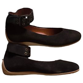 Autre Marque Ballerine in camoscio nero con cinturino alla caviglia