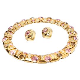 Autre Marque BIJOUX-BURMA Set Collana e Orecchini Cristalli Oro Rosa Marrone
