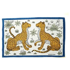 Hermès Asciugamano da Bagno Les Léopards in cotone bianco e blu 2015