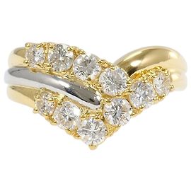 Autre Marque Ehering aus 18K Gelbgold und Platin mit Diamanten
