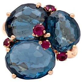 Pomellato Ring, "Bahia", Roségold, Blue London Topase, rosa Saphire.