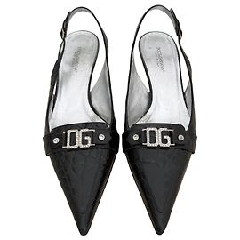 Dolce & Gabbana Vintage Slingback-Absatzschuhe aus schwarzem Krokodil-geprägtem Leder