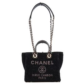 Borsa a tracolla con catena Mini Deauville Chanel AS6374 in tweed nero