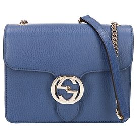 Gucci 510304 Schultertasche aus körrigem Kalbleder mit Interlocking G Kette