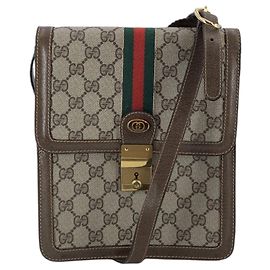 Gucci Vintage Brown GG Monogram Web Canvas Crossbody Bag mit Schlüsselschloss