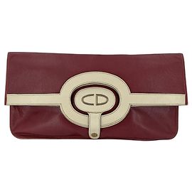 Dior Borsa a pochette pieghevole in pelle bordeaux e bianca vintage