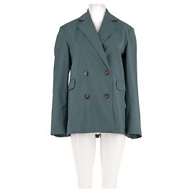 Blazer de peito duplo em lã azul petróleo Loulou de Saison