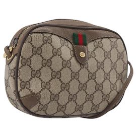 GUCCI GG Supreme Web Sherry Line Bag PVC Beige Gold 89 02 066