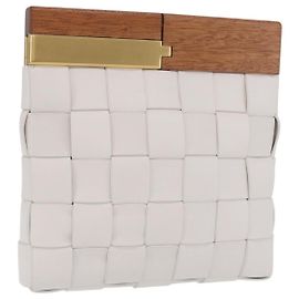 Bottega Veneta MAXI INTRECCIATO Clutch Bag Leather White Gold