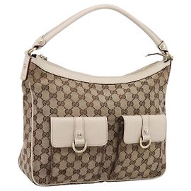GUCCI GG Canvas Abbey Schultertasche Beige Goldfarben 153025