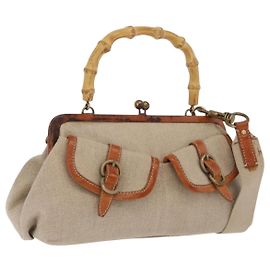 Miu Miu Bamboo Hand Bag Cotton 2way Beige Gold