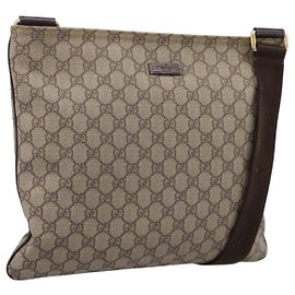 GUCCI GG Supreme Shoulder Bag PVC Beige Gold Tone 201446