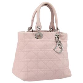 Christian Dior Cannage Lady Dior Hand Bag Lamb Skin Pink Silver
