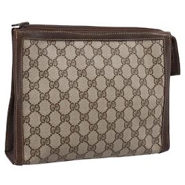 GUCCI GG Supreme Clutch Bag PVC Beige