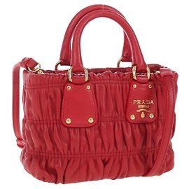 PRADA Bolsa de mão em couro 2way Vermelha Dourada