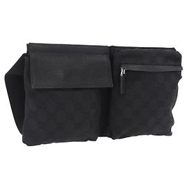 GUCCI GG Canvas Waist Bag Black Silver 28566