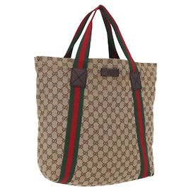 GUCCI GG Canvas Web Sherry Line Tote Bag Beige 189669